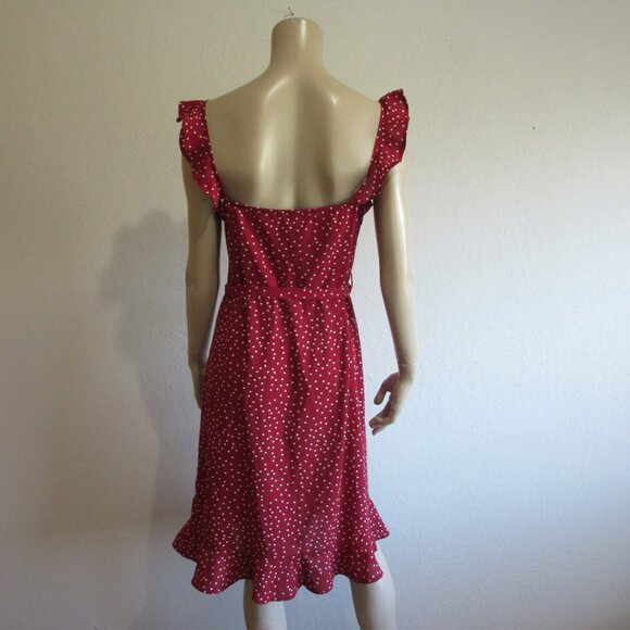 AZALEA Rust and White Polka Dot L Ruffle Sleeve & Hem Button Front Dress - Picture 3 of 5